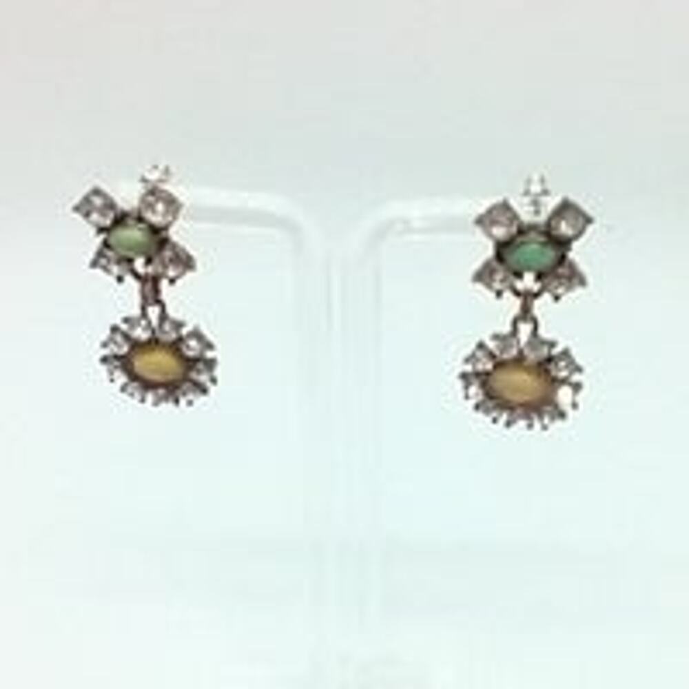 Dangle earrings Clear rhinestones Acrylic stones Copper settings Posts